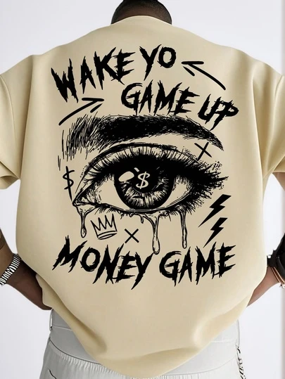 男士个性时尚素描眼睛印花短袖T恤，适合夏季穿着，舒适透气，引领风尚