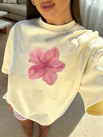 Nueva camiseta de mujer de cuello redondo con estampado floral, suave y versátil, de uso casual para primavera/verano