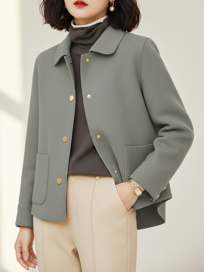 Modny, minimalistyczny damski płaszcz jednorzędowy z kołnierzem typu "falldown", wysokiej jakości, krótki wełniany, swobodny, luźny, w jednolitym kolorze, z długim rękawem, w stylu retro, elegancki, w połączeniu z modnymi koszulami, zimowy damski płaszcz wełniany