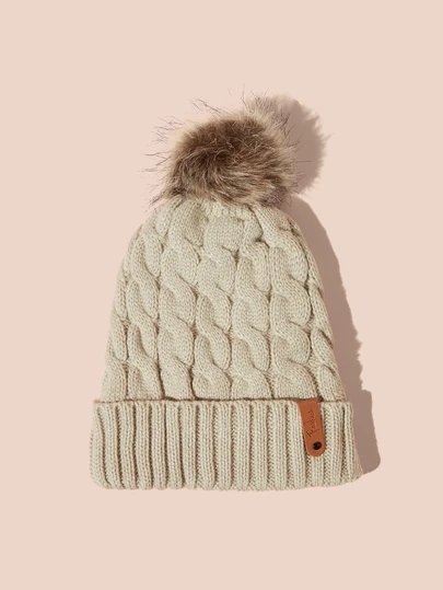 Hatastic 女士皮革拼接针织帽，加厚保暖冬季针织帽，时尚户外冬季帽，音乐节礼物