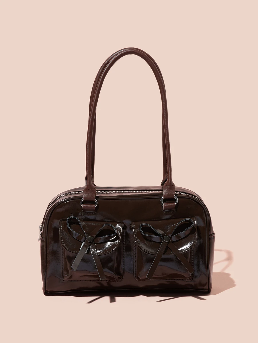 Hatastic 1 Minimalist Retro Zippered Open Shoulder Bag Pocket Decoration Double Handle Handbag Suitable For Women's Daily Leisure Commuting Use Gifts - Coffee - View 1