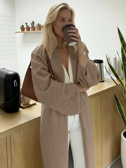 Für Schönheit Herbst/Winter Neue einfarbige minimalistische V-Ausschnitt Lässig Strick-Cardigan für Frauen, weich, bequem, stilvolle für den Arbeitsweg, Mittellang, Neujahr