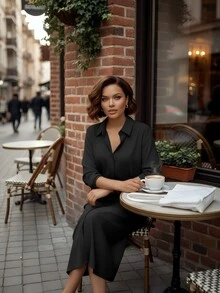 Sukienka koszulowa damska w dużym rozmiarze z paskiem, francuski elegancki styl, luźna góra i dopasowana spódnica, sukienka koszulowa o średniej długości z kołnierzykiem, odpowiednia na codzienne wyjścia, podróże, brunch, nieformalne imprezy, wiosnę/lato i jesień