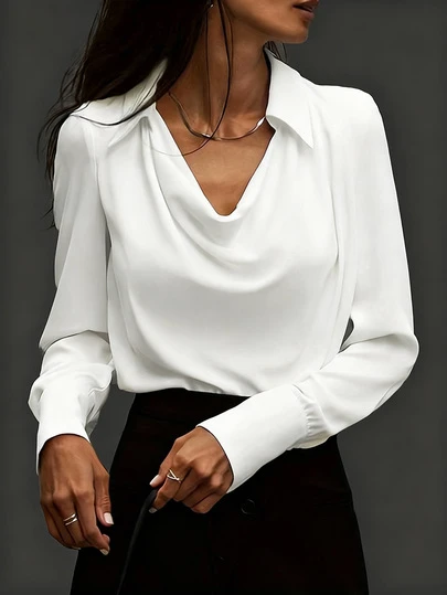 Klassisk vit skjorta med knappar och vanlig passform, långärmad krage för kvinnor, höstkläder, höstklänningar för kvinnor, höstoutfits för kvinnor, höstkläder, affärscasual kvinna, affärscasual outfits för kvinnor, affärscasual, vintagekläder för kvinnor, vintagekläder, affärscasual kvinna, kontorsoutfits för kvinnor, arbetskläder för kvinnor