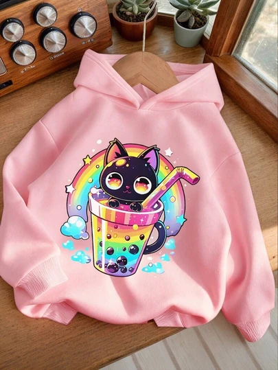 1pc Tween Girl Thermal Lined Thick Warm Sweatshirt, Young Student Clothing, Suitable For Children, Long Sleeve Top For Autumn/Winter