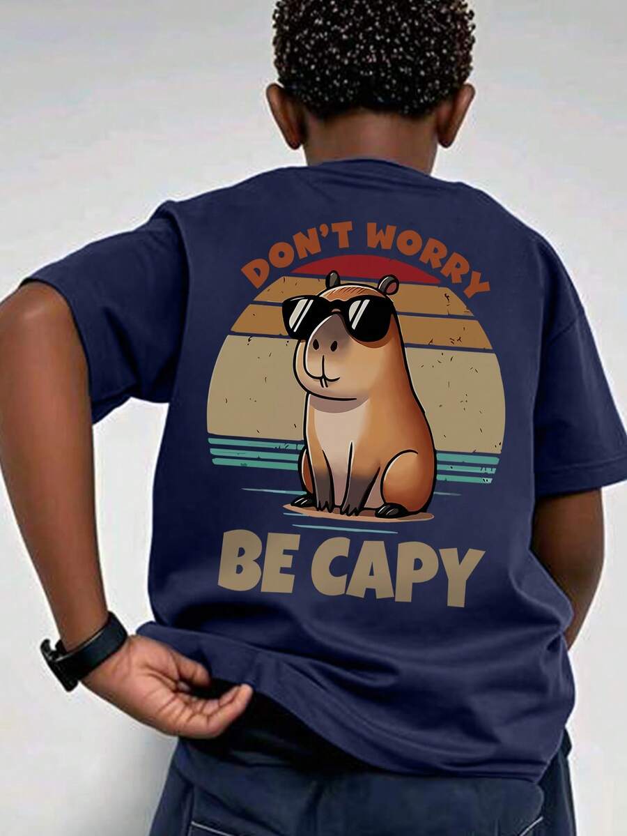 男童及青少年学生夏季休闲印花圆领短袖T恤