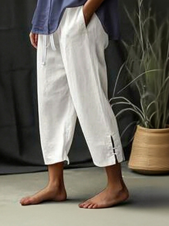 1pc Women's Lightweight 3/4 Harem Pants With Elastic Waistband - White, Black, Loose Fit, Drawstring, Breathable Polyester, Casual Spring/Summer