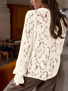 Women's Elegant Casual Lace Long Sleeve Blouse Top, Fashionable Autumn Apparel - Apricot - View 2