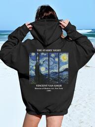 1pc Girls Casual Printed Pullover Hoodie Sweatshirt, Thermal Lined, Long Sleeve, Autumn/Winter, Student/Young Apparel - Space Universe Hoodie Designed For Dreamers Chasing The Stars