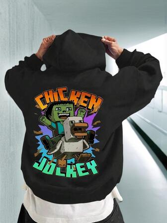 1pc Tween Boy Casual Printed Pullover Hoodie Sweatshirt, Loose Fit, Warm Thermal Lining, Suitable For Autumn/Winter, Youth Clothing