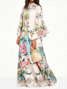 Ramadan Robe Long Sleeve Loose Retro Printed Dress