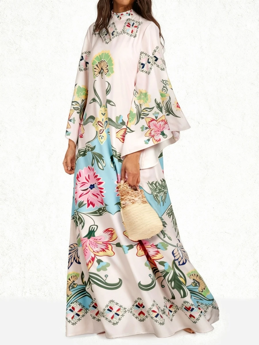 Ramadan Robe Long Sleeve Loose Retro Printed Dress
