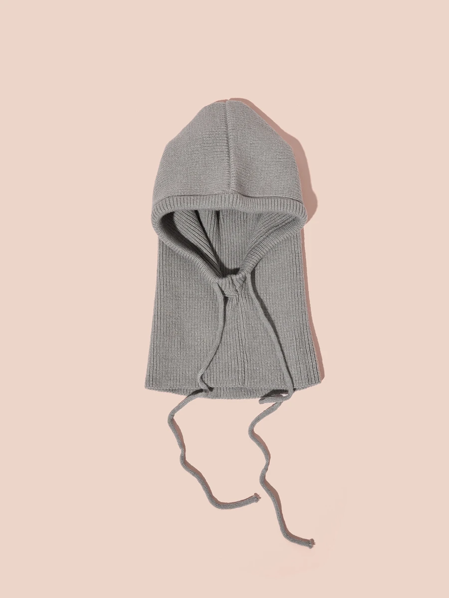 Hatastic 1件男女通用时尚冬季针织连帽围脖，抽绳拉法帽，保暖百搭的圣诞礼物 - 灰色 - 查看 1