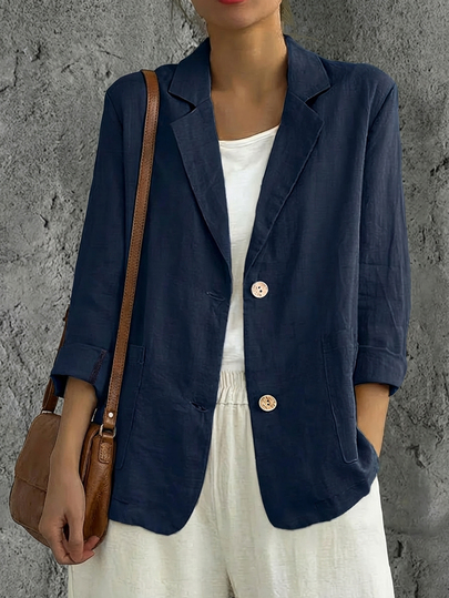 Women's Solid Color Casual Blazer Jacket, Loose & Versatile, Minimalist & Comfortable, Suitable For Daily Wear, Fashionable & Slimming