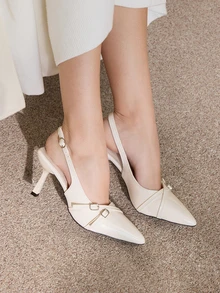 Clariva 女士猫跟高跟鞋，尖头漆皮细高跟鞋，红色婚鞋，伴娘鞋，百搭优雅成熟女士踝带凉鞋，圣诞礼物 - 白色 - 查看 4