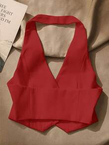 Top sin mangas con espalda descubierta casual para mujer, con botones delanteros, estilo elegante, para verano - Rojo - Ver 2
