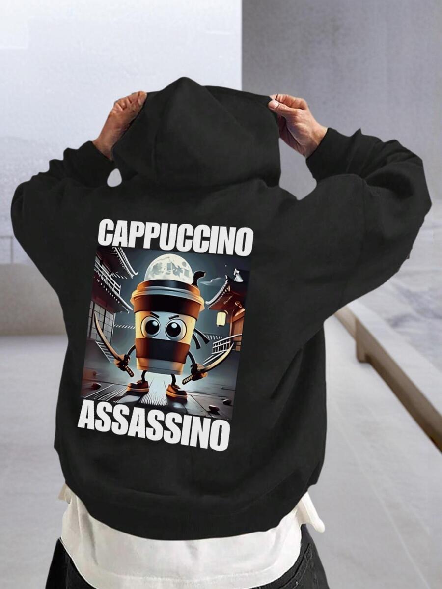 1件装青少年男童休闲山海景图案套头卫衣，宽松版型，保暖内衬，适合秋冬季节，青少年学生穿着 - 黑色 - 查看 1