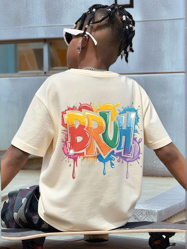 1pc Tween Boy Casual Printed Short Sleeve T-Shirt, Summer Top For Young Students