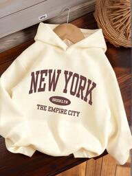 1pc Tween Girls Casual Printed Pullover Hooded Sweatshirt, Student Youth Winter Outfit Thick Thermal Lined Long Sleeve Top - Timeless Hoodie, Suitable For Everyday Wear