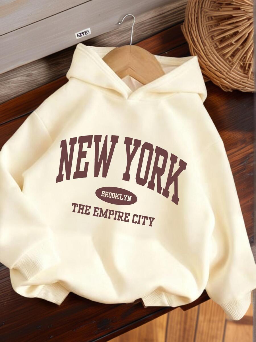 1 件青少年女孩休闲印花套头连帽运动衫，学生青少年冬季服装厚保暖衬里长袖上衣 - 永恒连帽衫，适合日常穿着