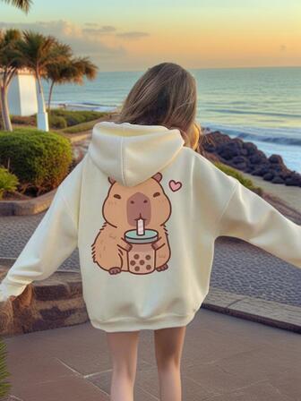 1pc Girls' Casual Printed Pullover Hoodie Sweatshirt, Warm Thermal Lined, Long Sleeve, Autumn/Winter - Fun And Colorful Hoodie To Inspire Imagination In Young Minds