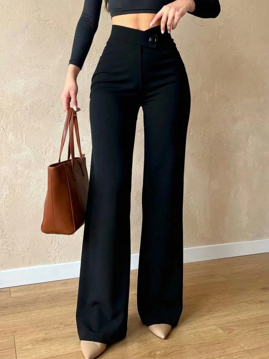 大码女式休闲优雅黑色长裤 春季款 - 黑色 - 查看 1