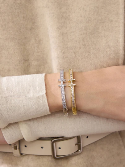 Clariva Set de brățări strălucitoare și elegante pentru femei, din oțel inoxidabil, cu zirconiu cubic, potrivite pentru gală, petrecere, purtare zilnică și ca cadou pentru prieteni, cadouri de Crăciun