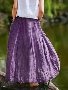 Women's Lavender Purple Vintage Style Maxi Skirt - Breathable Polyester, Loose Fit With Pockets, Spring/Summer Elegant Casual Design
