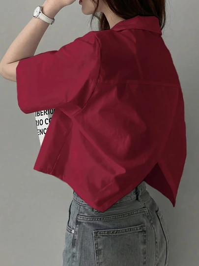 女士休闲交叉不对称纽扣衬衫