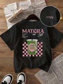 Áo thun nữ cỡ lớn in họa tiết trà xanh, cổ tròn, tay ngắn, thích hợp mặc mùa hè, cỡ lớn, cỡ lớn mùa thu, mùa đông, màu đen. - màu đen - Xem 6