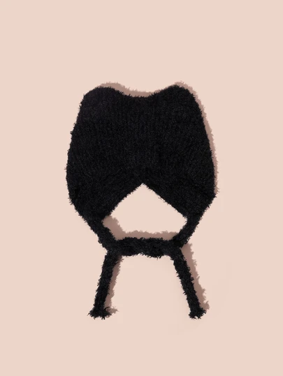 Hatastic 1PC Hat Solid Color Plush Lace Up Hat Cute Cat Ear Hat Brimless Knitted Hat Keep Warm Winter Daily Shopping Travel Gifts