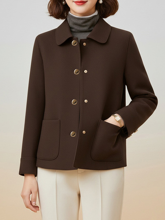 Europe And The United States Fashion Simple Plus-Size Women Lapel Single Breasted High Texture Short Coat Slouchy Casual Solid Color Long Sleeve Retro Temperament Loose With Fashionable Blouse Shu Fall Clothes Plus Size