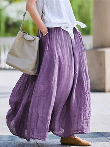 Women's Lavender Purple Vintage Style Maxi Skirt - Breathable Polyester, Loose Fit With Pockets, Spring/Summer Elegant Casual Design