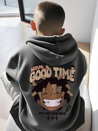 1pc Tween Boy Casual Printed Pullover Hoodie Sweatshirt, Comfortable Warm Thermal Lined Long Sleeve Top For Students, Autumn/Winter