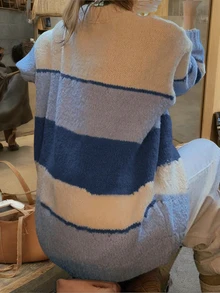 女士休闲舒适条纹套头毛衣，简约百搭，轻松点亮您的穿搭。圣诞节新年必备 - 彩色 - 查看 2