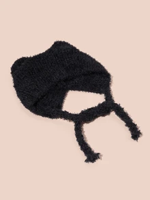 Hatastic 1PC Hat Solid Color Plush Lace Up Hat Cute Cat Ear Hat Brimless Knitted Hat Keep Warm Winter Daily Shopping Travel Gifts - Multicolor - View 2