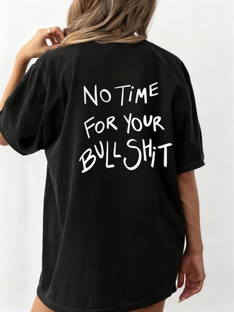 大码女式夏季无暇废话图案印花圆领短袖简约休闲日常T恤上衣，日常街头风格大码女式上衣，大码女式夏季，夏季上衣