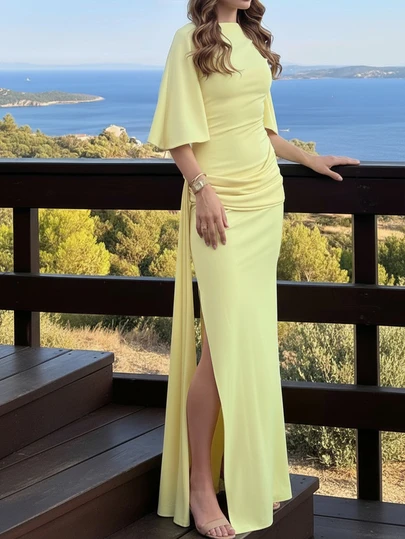 Vestido de vacaciones elegante sin espalda de unicolor para mujer