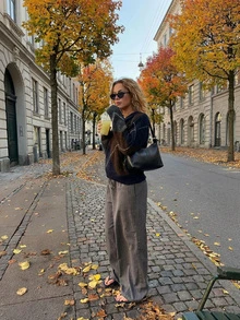 Pull à la mode SOOKAUG à motif losanges et blocs de couleurs, col rond décontracté pour les déplacements, automne/hiver pour femme - Multicolore - Voir 2