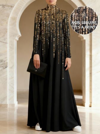 Abito lungo e largo a collo alto con maniche lunghe, Abaya modesta adatta per il Ramadan