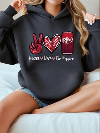 1pc Tween Girl Casual Printed Pullover Hoodie Sweatshirt, Warm Thermal Lined, Suitable For Students, Autumn/Winter - Fun And Colorful Hoodie To Inspire Imagination, Valentine's Day