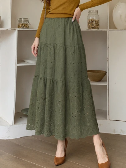 日韩女学生服裙子白色镂空提花蛋糕裙半裙女四季A字长裙Y2K衣服女仙女超仙系带半裙伞裙