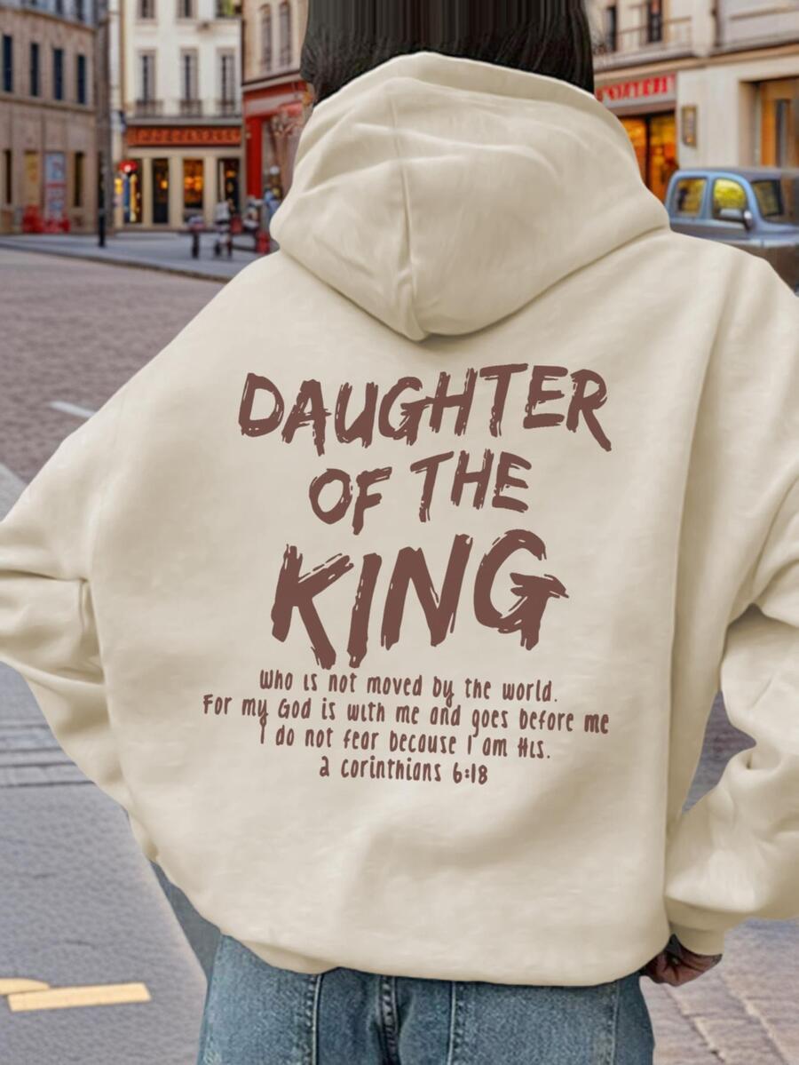 1pc Tween Girls Casual Printed Pullover Sweatshirt, Warm Thermal Lined, Young Streetwear For Autumn And Winter - Apricot - View 1