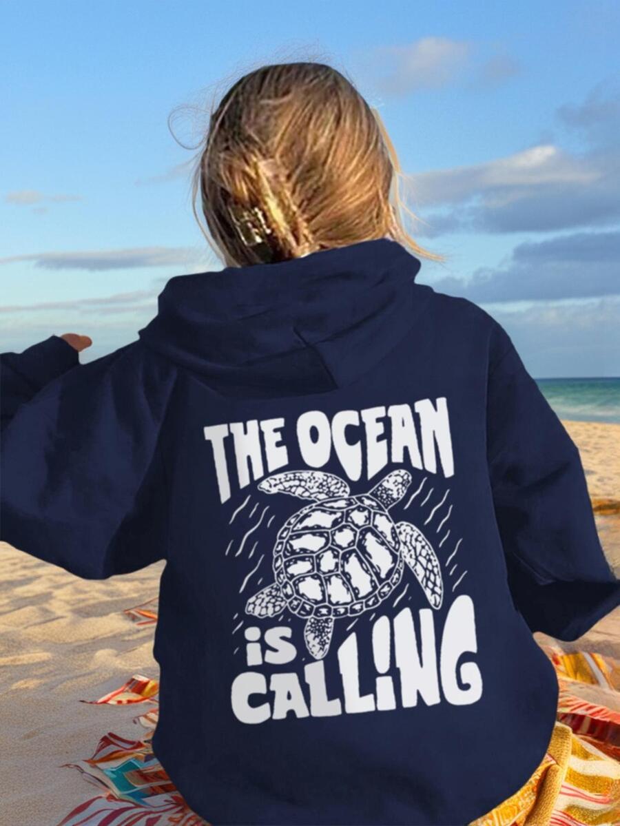 一件休闲印花连帽卫衣,适合青少年女孩和儿童,也适合学生在秋冬季穿着。长袖加厚抓绒设计,趣味沙滩海龟度假风卫衣,经典百搭,适合日常穿着! - 藏蓝色 - 查看 1