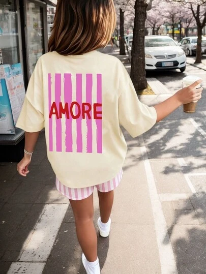 Tween Girls Printed Short Sleeve T-Shirt, Young Student Casual Summer Top Ready For Play