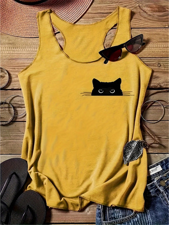 2025新款印花圆领吊带背心，休闲女士无袖背心，可机洗，适合春夏季日常和家居穿着