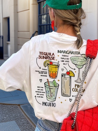 Dam sommar T-shirt med rund hals och kortärmad print, lediga, lösa och mångsidiga toppar i semesterstil, moderiktiga sommarkläder lämpliga för vardagsbruk