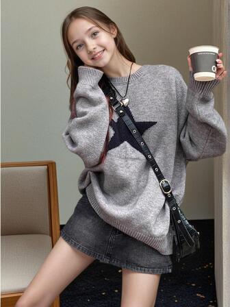 1pc Girls Casual Thick Pullover Sweater, Comfortable Student Knitwear For Autumn/Winter - Soft & Cozy Solid Color Sweater, Perfect For Warm Days And Cold Nights