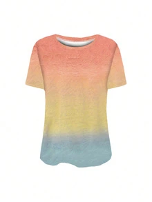 2pcs Random Print Round Neck Short Sleeve Loose Casual Women Tops Tee, Comfortable And Fashionable For Spring/Summer Daily And Home Wear - Orange - View 4