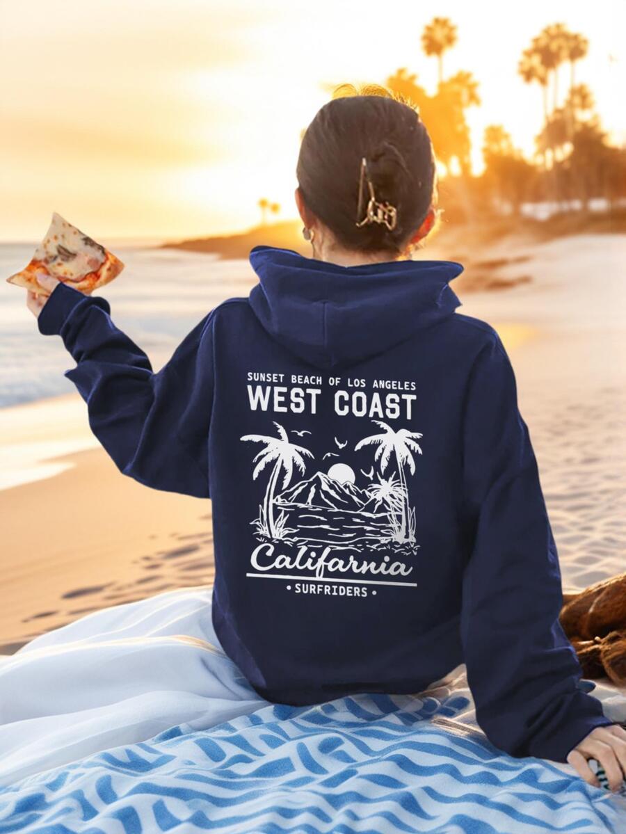 1件休闲印花连帽衫，适合女孩和青少年女孩，是学生秋冬季必备单品，长袖加厚抓绒设计 - 专为小冒险家打造的趣味连帽衫，随时准备享受户外乐趣！ - 藏蓝色 - 查看 1